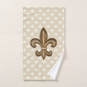 Gold & White French Fleur de Lis Bath Towel Set