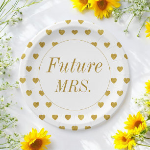 Gold White Future Mrs Bridal Shower Paper Plates