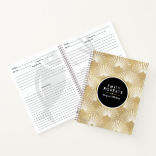 Gold & White Geometric Art-Deco Pattern Notebook