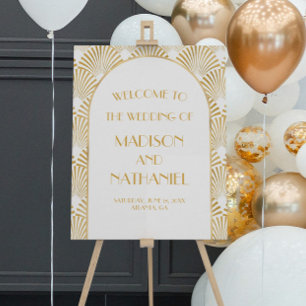 Gold White Geometric Art Deco Wedding Welcome Sign