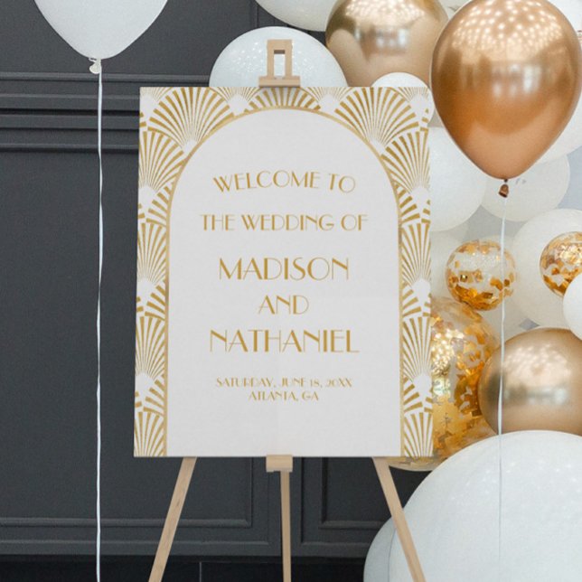 Gold White Geometric Art Deco Wedding Welcome Sign (Creator Uploaded)