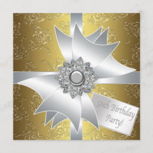 Gold White Gift Classy Damask 50th Birthday Invitation