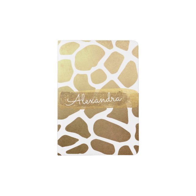 Gold & White Giraffe Animal Print Passport Holder (Front)