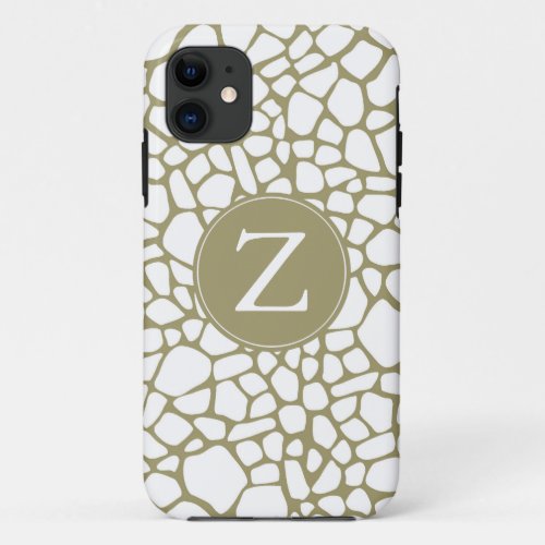 Gold White Giraffe Print Monogram iPhone 11 Case