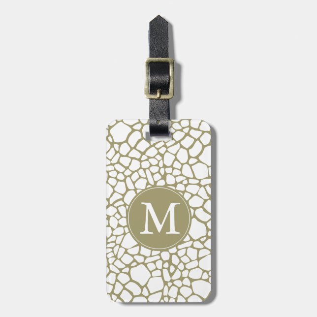 Gold White Giraffe Print Monogram Luggage Tag (Front Vertical)