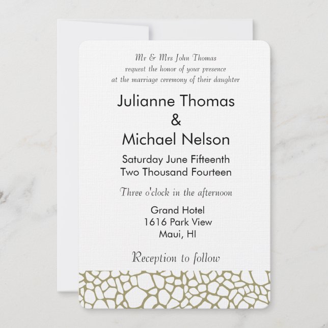 Gold White Giraffe Print Wedding Invitation (Front)