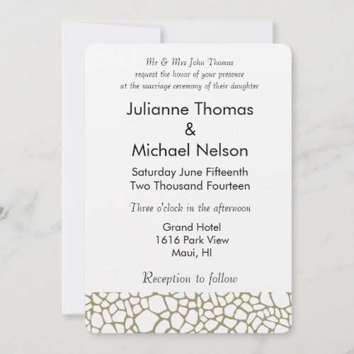 Gold White Giraffe Print Wedding Invitation