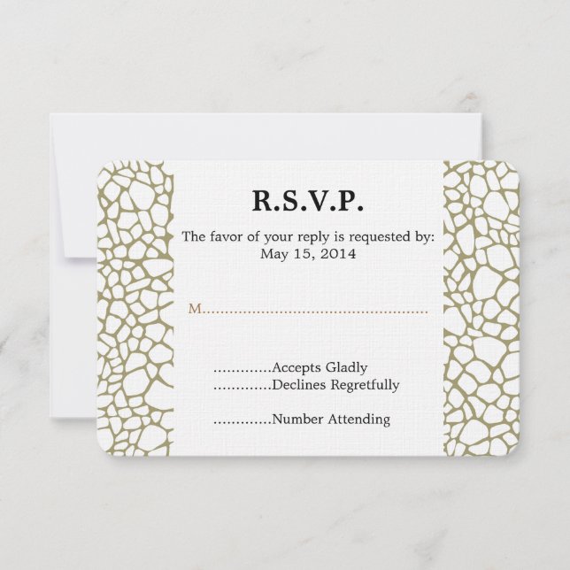 Gold White Giraffe Print Wedding RSVP (Front)