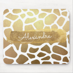 Gold & White Giraffe Print with Gold Glitter Mouse Pad