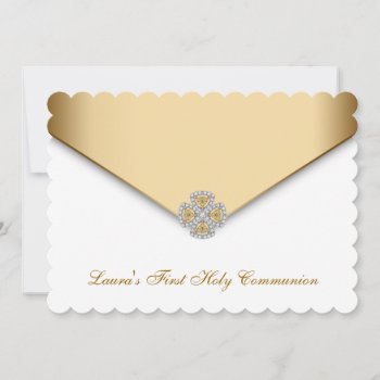 Gold White Girls First Holy Communion Invitation by decembermorning at Zazzle