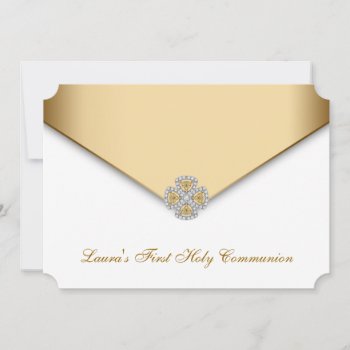 Gold White Girls First Holy Communion Invitation by decembermorning at Zazzle