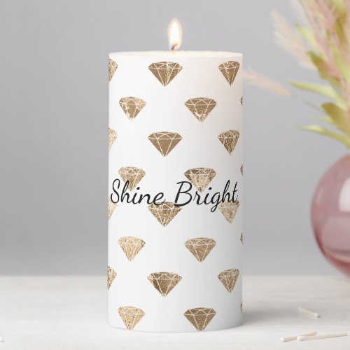 Gold White Glam Diamonds Jewel  Pillar Candle