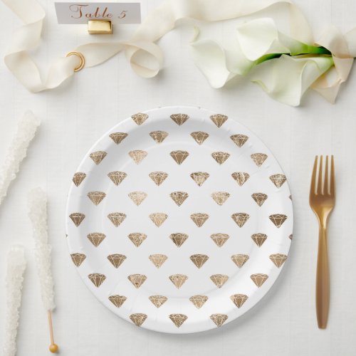 Gold White Glam Diamonds  Paper Plates