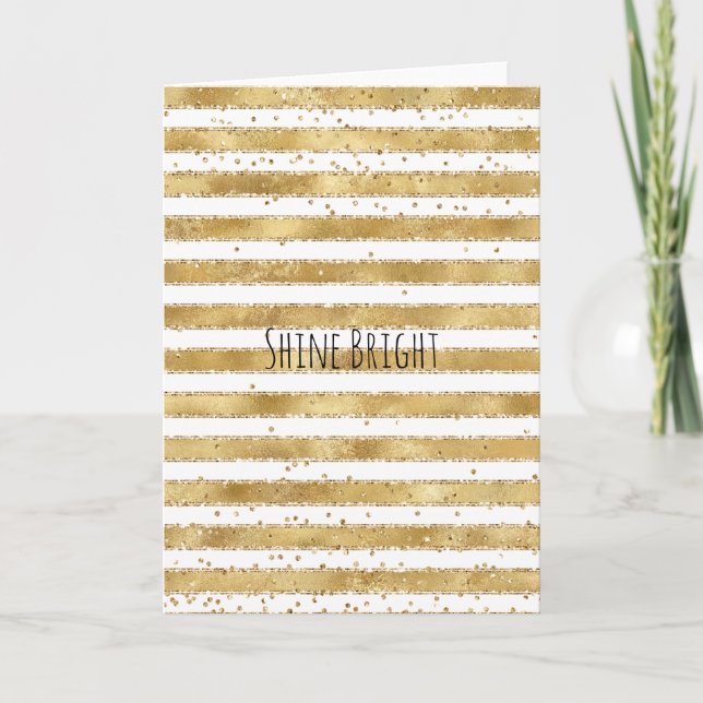 Gold White Glam Glitz Stripes Sparkle Dots   Card (Front)