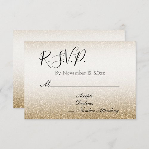 Gold White Glam Glitzy Glitter Wedding Enclosure Card