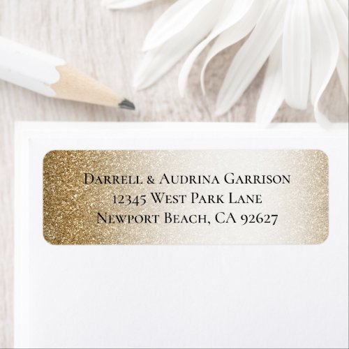 Gold White Glam Glitzy Glitter Wedding Label