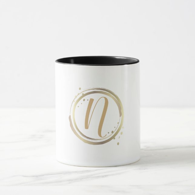 Gold  White Glam Modern Minimal Personalized Name Mug (Center)