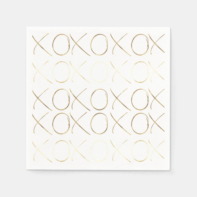 Gold White Glam XOXO Paper Napkins (Front)