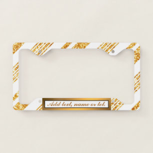 Gold White Glitter Boho Popular Stripes Collection License Plate Frame