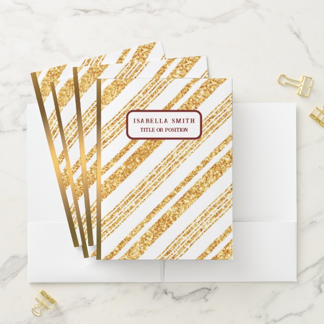 Gold White Glitter Boho Popular Stripes Collection Pocket Folder (In Situ)