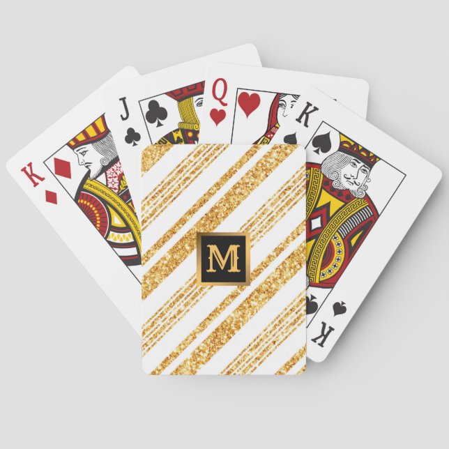 Gold White Glitter Boho Popular Stripes Collection Poker Cards (Back)