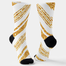 Gold White Glitter Boho Popular Stripes Collection Socks