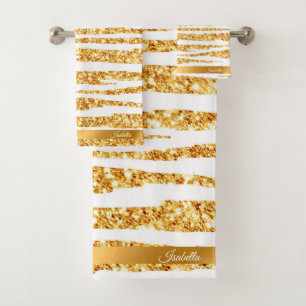 Gold White Glitter Boho Popular Tiger Collection Bath Towel Set