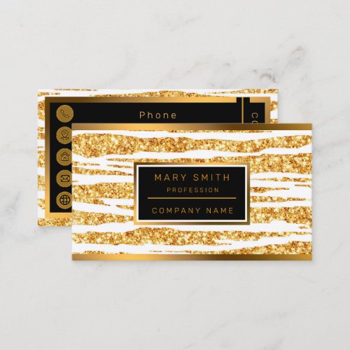 Gold White Glitter Boho Popular Tiger Collection Business Card