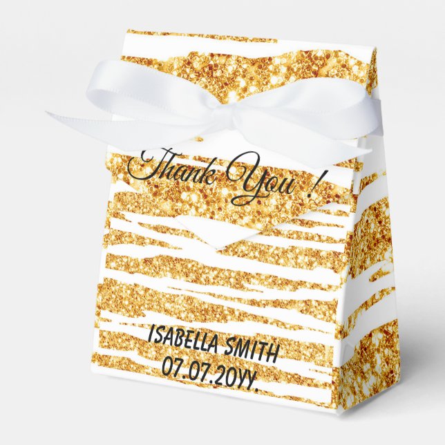 Gold White Glitter Boho Popular Tiger Collection Favor Boxes (Front Side)