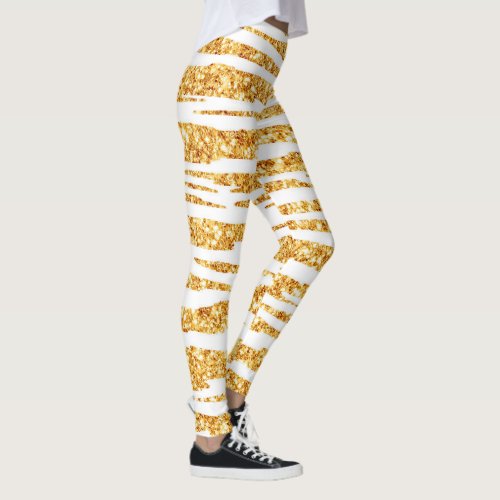Gold White Glitter Boho Popular Tiger Collection Leggings