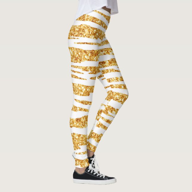 Gold White Glitter Boho Popular Tiger Collection Leggings (Right)
