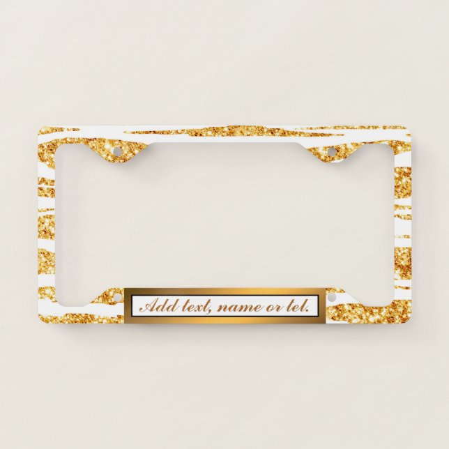 Gold White Glitter Boho Popular Tiger Collection License Plate Frame (Front)