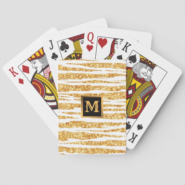 Gold White Glitter Boho Popular Tiger Collection Poker Cards (Back)