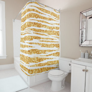 Gold White Glitter Boho Popular Tiger Collection Shower Curtain