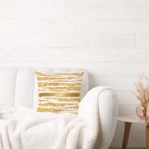 Gold White Glitter Boho Popular Tiger Collection Throw Pillow