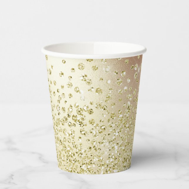 Gold white glitter confetti shimmer shine look paper cups (Left)