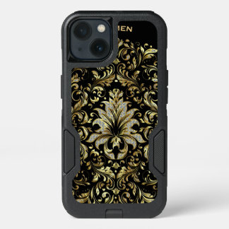Gold & White Glitter Floral Lace On Background iPhone 13 Case