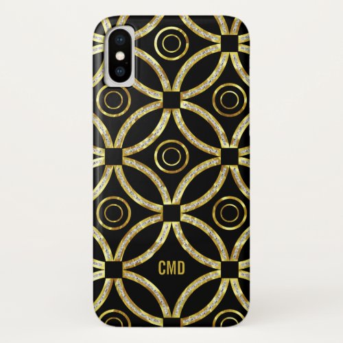 Gold  White Glitter Geometric On Black iPhone XS Case