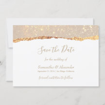 Gold White Glitter Marble Save the Date Card