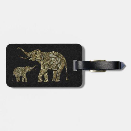 Gold  White Glitter  Sparkles Floral Elephant 2 Luggage Tag
