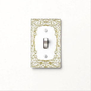 Gold & White Glitter Unisex Princess Filigree Light Switch Cover