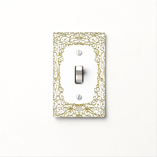Gold & White Glitter Unisex Princess Filigree Light Switch Cover (In Situ)