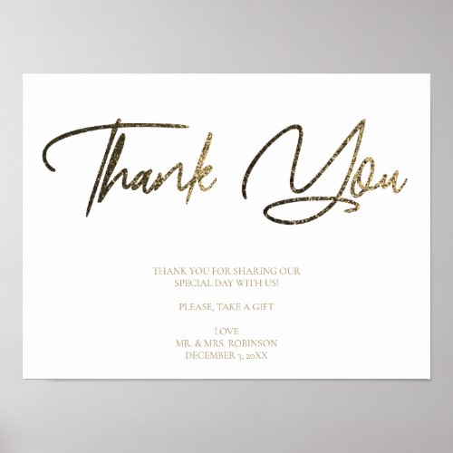 Gold  White Glitter Wedding Favor Gifts Sign