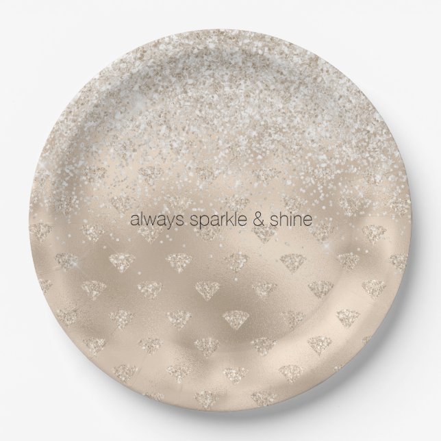 Gold White Glitz Glitter Diamonds Paper Plates (Front)