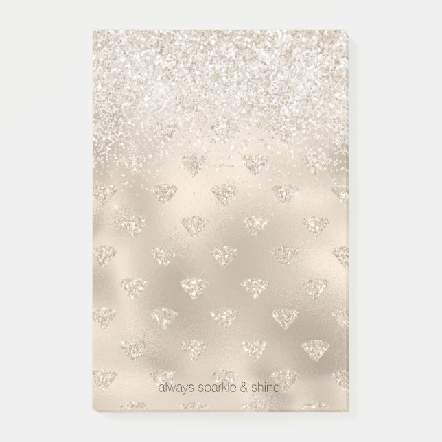 Gold White Glitz Glitter Diamonds Post-it Notes (Front)