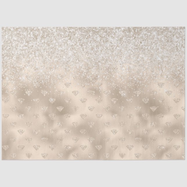 Gold White Glitz Glitter Diamonds Tissue Paper (Front)