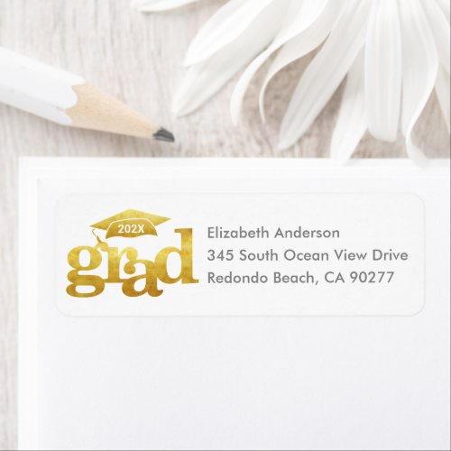 Gold White Graduation Bold Modern Type Cap Address Label