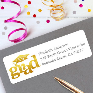 Gold White Graduation Bold Modern Type Cap Address Label