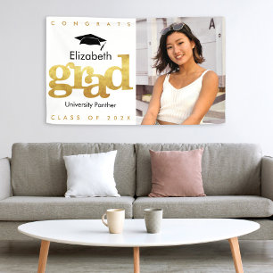 Gold white graduation photo modern bold typography banner
