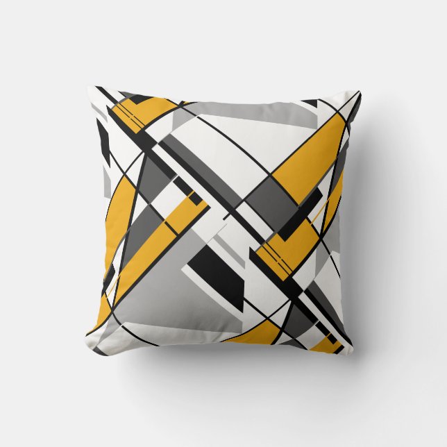 Gold White Gray Black Abstract Angular Design Throw Pillow (Front)